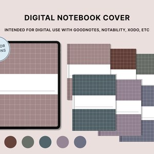 Portrait Digital Notebook Cover for GoodNotes Notability, Grid Digital Planner Cover, Minimal Notes Cover Templates in 6 Color Options