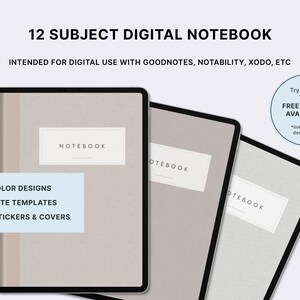 12 Subject Digital Notebook for GoodNotes Notability, Portrait Digital Notes Template for Notetaking & Digital Notebook for Students