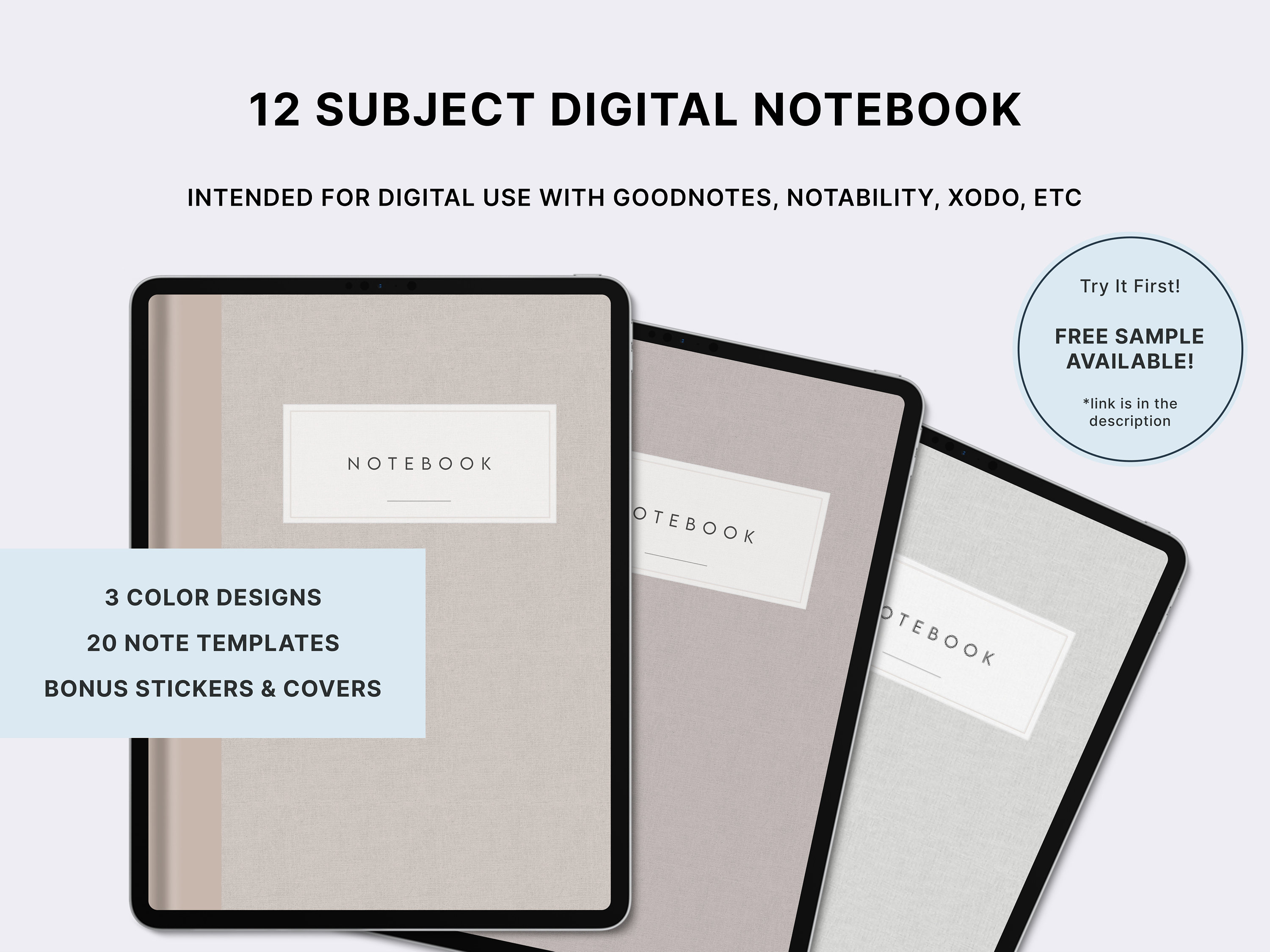 12 Subject Digital Notebook for Goodnotes Notability Portrait Etsy