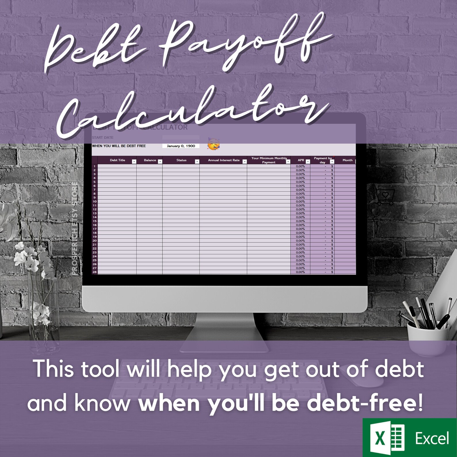 Debt Payoff Calculator Easy Automated Excel Spreadsheet, Personal Finances, Wealth Management, F
