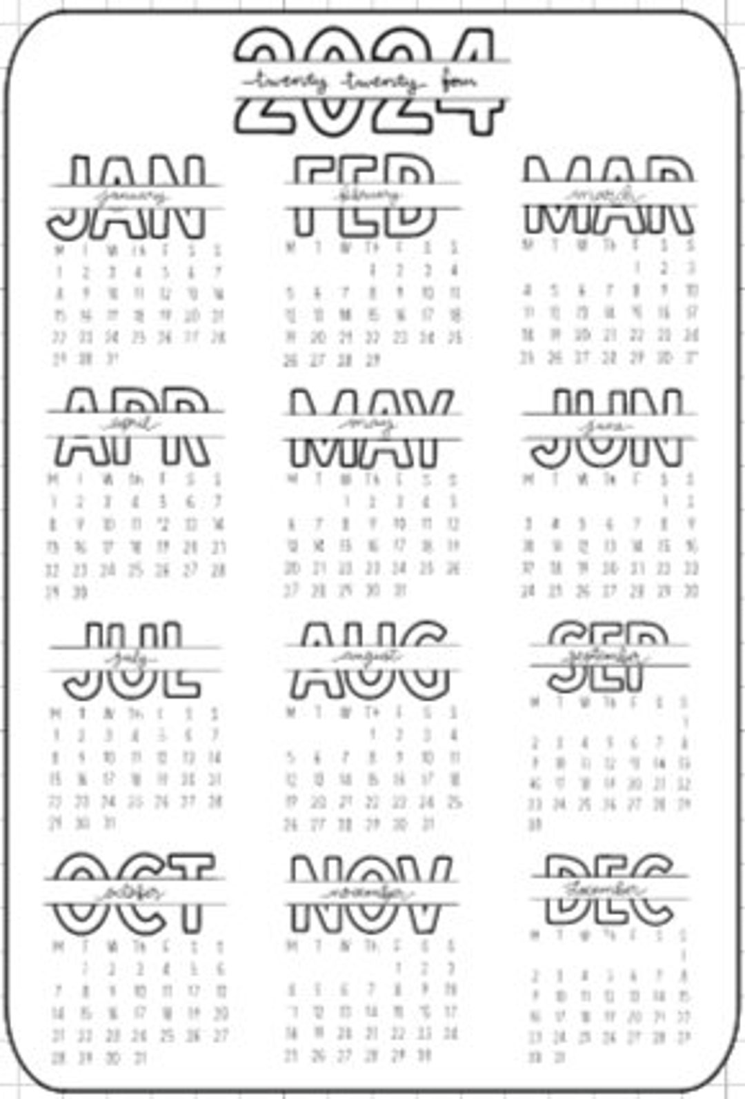 Calendar Grid Stickers 2025 Split Style Calendar Etsy