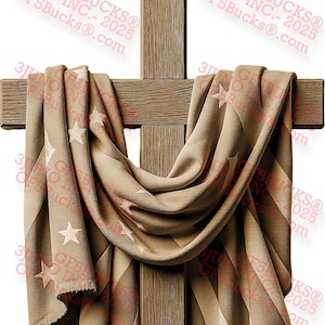 3D Illusion Cross with Draped American Flag PNG – Religious Memorial Laser Engraving – 7.98x14 – GF5Bucks®