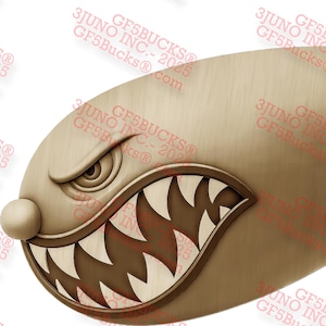 3D-illusiebom, PNG – Boze kernkop met haaientanden en spadevin voor lasergravure – Retro militair ontwerp – 14 x 8 inch – GF5Bucks®