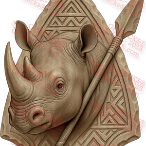 Rinoceronte con illusione 3D PNG – Design tribale con punta di freccia e lancia – Progetto di incisione laser – 8,5x13,99 – GF5Bucks®
