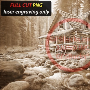 Grafika 3D z iluzją chaty z bali do grawerowania laserowego | Plik cyfrowy PNG | 14,00 x 8,69 cala | GF5Bucks®