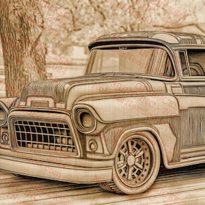Arte de parede de caminhão retrô 3D Illusion, escultura de carro clássico, decoração de veículo vintage | Gravar | Pronto para laser | Arquivo de design digital | 14x9