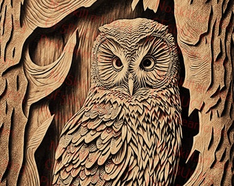Laser Burn PNG | 3D Illusion | Engrave | Laser Ready | Digital Design File | Carved Effect Owl
