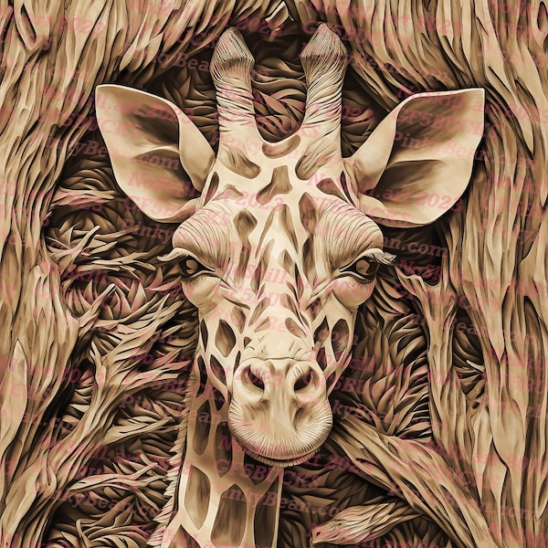 3D Illusion | Laser Burn PNG Digital File | Perfect for Engraving | Laser Ready Design | Instant Download | Giraffe | Carved Wood Look