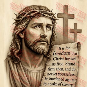 3D-illusie Jesus Freedom, PNG – Galaten 5:1 Schrift scroll lasergravure ontwerp – 9,3 x 14 – GF5Bucks®