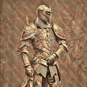 Laser Burn PNG | 3D Illusion | Engrave | Laser Ready | Digital Design File | Medieval Knight | Knighthood | Armor Suit