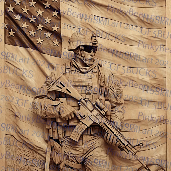 Laser Burn PNG Digital Design File for 3D Illusion Engraving - Soldier Flag Carved Look