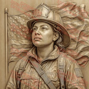 Homenaje a Bombero Ilusión 3D II PNG – Arte de Casco de Bombero Heroína II – Diseño de Grabado Láser – 9.3 x 14 pulgadas – GF5Bucks®