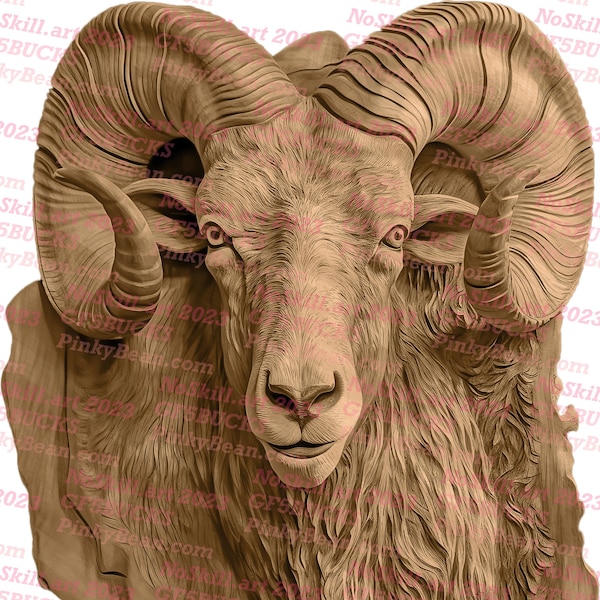 Laser Burn PNG | 3D Illusion | Engrave | Laser Ready | Digital Design File | Bighorn Sheep | Ram Mount