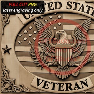 3D Illusion Veteran Eagle Emblem Art for Laser Engraving | PNG Digital File | 14.00x10.50 Inch | GF5Bucks®