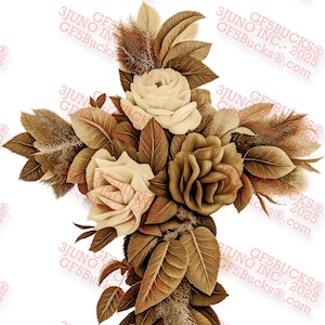 Rose croix illusion 3D PNG - Gravure florale au laser commémorative - 10,8 x 14 pouces - GF5Bucks®