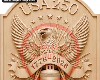 Ilusión 3D de EE. UU. 250 PNG – Diseño de grabado de águila y campana patriótica – 11 x 13,95 pulgadas – GF5Bucks®