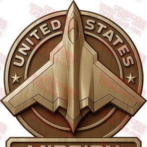 3D Illusion Mission Ready PNG - 11,36 x 13,95 lasergravureontwerp met straaljager en embleem van de Verenigde Staten - Militaire luchtvaartkunst - GF5Bucks®