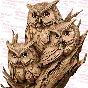 Laser Brennen PNG | 3D Illusion | Gravur | Laserbereit | Digitale Designdatei | Geschnitzte Wirkung Eulen