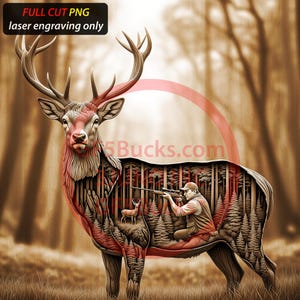 3D Illusion Elch Hunter Kunst für Lasergravur | PNG Digitale Datei | 30,50x36,5cm | GF5Bucks®