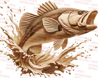 Archivo de diseño digital de ilusión 3D para pesca de lubina - Listo para láser (Descarga instantánea, PNG)