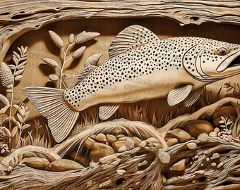 Speckled River Trout 3D Illusion | Laser-Ready Burn PNG Digital File | Ideal for Engraving | Instant Download