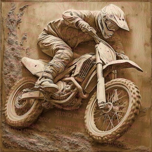 Motocross 3D Illusion, Dirt Bike - Download immediato del file PNG per incisione laser, pronto per laser
