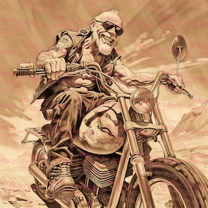 PNG bruciato al laser / Illusione 3D / Incisione / Pronto per il laser / File di progettazione digitale / Biker Dude / Vecchio motociclista