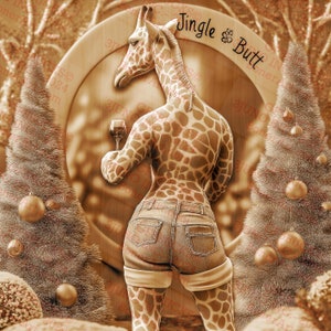 3D Illusion Art - Jingle Butt® Giraffe mit Weinglas Lustiges Feiertagsdekor | Gravur | Laser bereit PNG | Digitale Designdatei | 14x14
