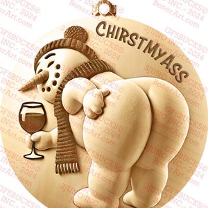 Weihnachten Schneemann, Lustig | Verspielte Weihnacht 3D Illusion Kunst | Urlaub Digital Ornament | Laser Brennen PNG | Laserbereit | Digitales Design | 3x3
