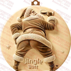 Décoration de Noël Jingle Butt® | Illusion 3D drôle de père Noël | Décoration des Fêtes | Gravure laser PNG | Prêt pour le laser | Conception numérique | 3x3