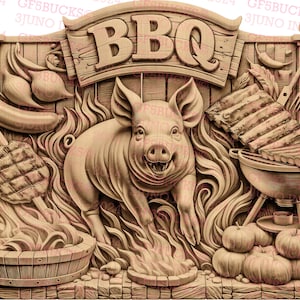 BBQ Grilling Schwein - 3D Illusion PNG-Datei für die Lasergravur, Instant Download, gebrauchsfertig