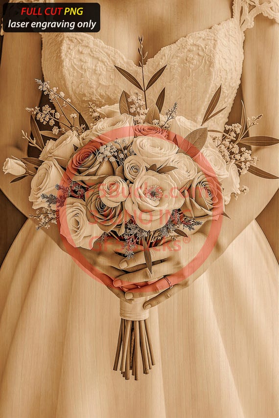 3D Illusion Bride Bouquet PNG – Wedding Dress Holding Flowers