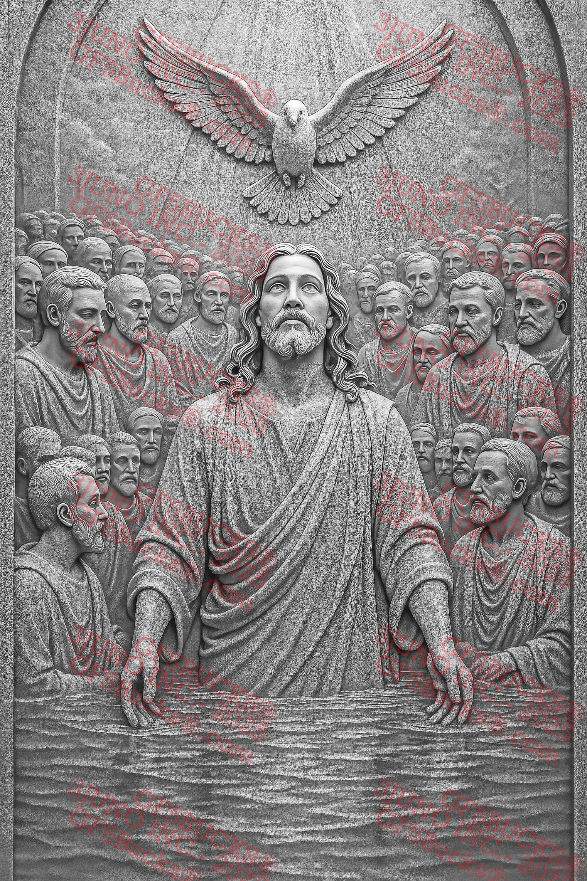 3D Illusion Jesus Baptism PNG – Disciples and Dove Christian Scene ...