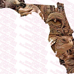 Florida staat Wildlife silhouet kaart-3D illusie digitaal PNG-bestand voor lasergravure | 12,65 x 11,06 inch