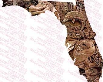 Florida State Wildlife Silhouette Map - 3D Illusion PNG Digital File for Laser Engraving | 12.65x11.06