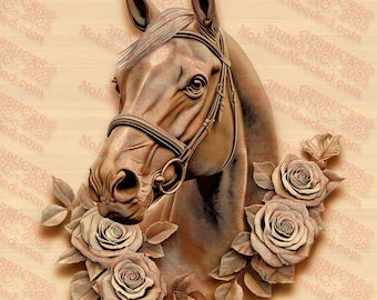 Realistic Horse Head 3D Illusion Art – Laser Engraving PNG File – Digital Laser File PNG | Laser Ready | Digital Design File | 14x14