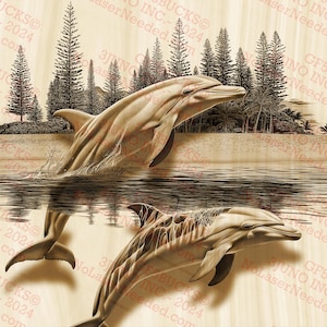 Illusion 3D de dauphins, décoration murale côtière, scène d'océan avec dauphins | Prêt pour le laser | Téléchargement instantané | 14 x 10,5