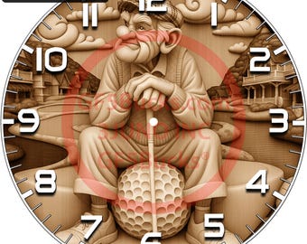 3D Illusion Golfer Clock Art for Laser Engraving | PNG Digital File | 14.00x14.00 Inch | GF5Bucks®