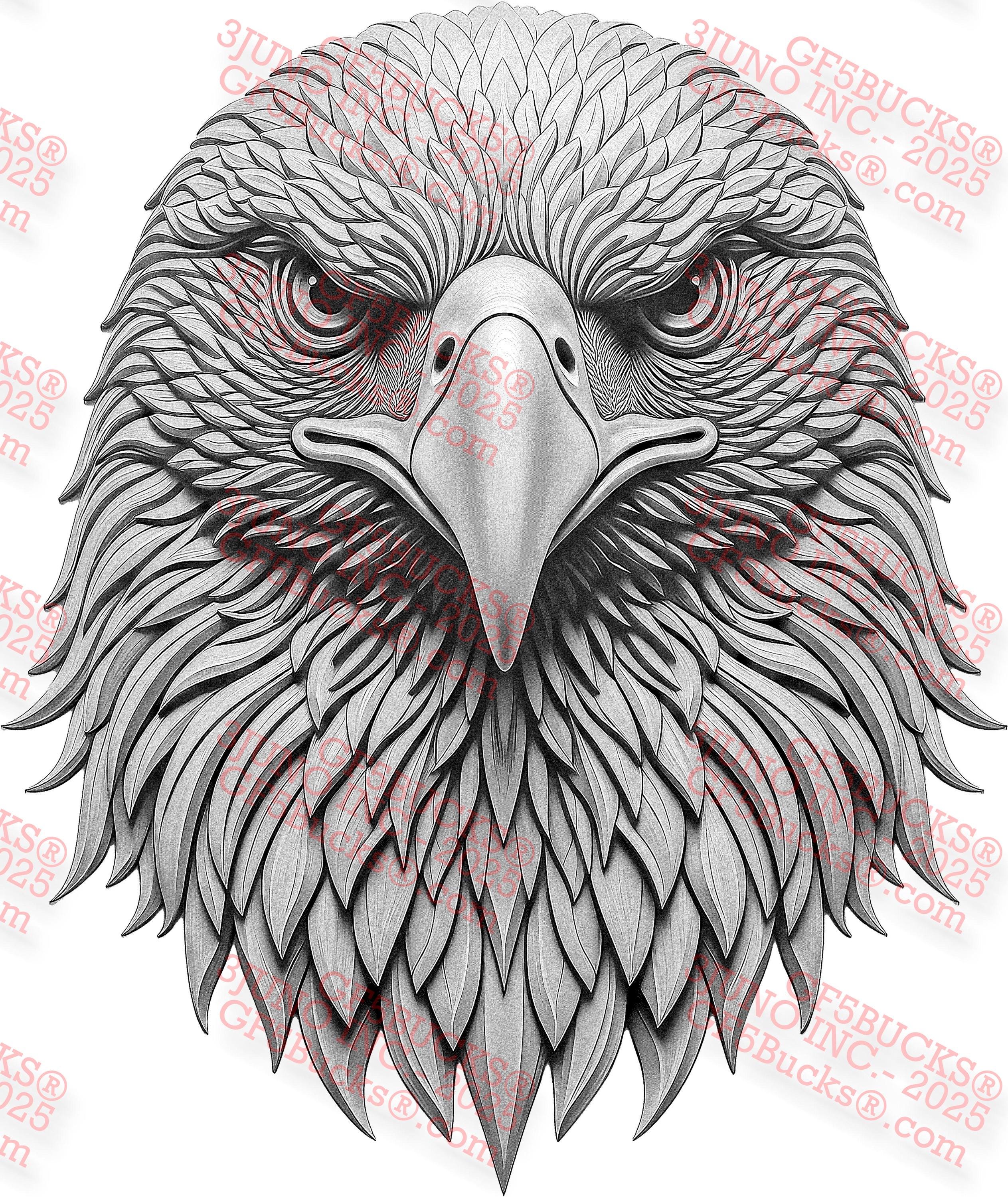 3D Illusion Eagle Head PNG – Fierce Front-facing Bust – Laser