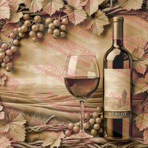 Arte de garrafa de vinho e vidro de ilusão 3D, decoração de vinhedo, arte de parede para amantes de vinho | Pronto para laser | 14x10,5