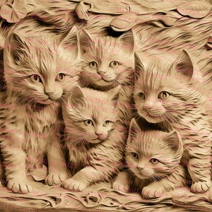 PNG grabado con láser / Ilusión 3D / Grabado / Listo para láser / Archivo de diseño digital / Gatitos / Gatito / Gatos