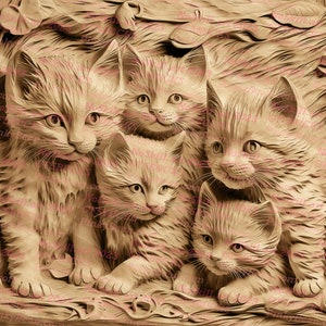 Laser Burn PNG | 3D Illusion | Engrave | Laser Ready | Digital Design File | Kittens | Kitty | Cats