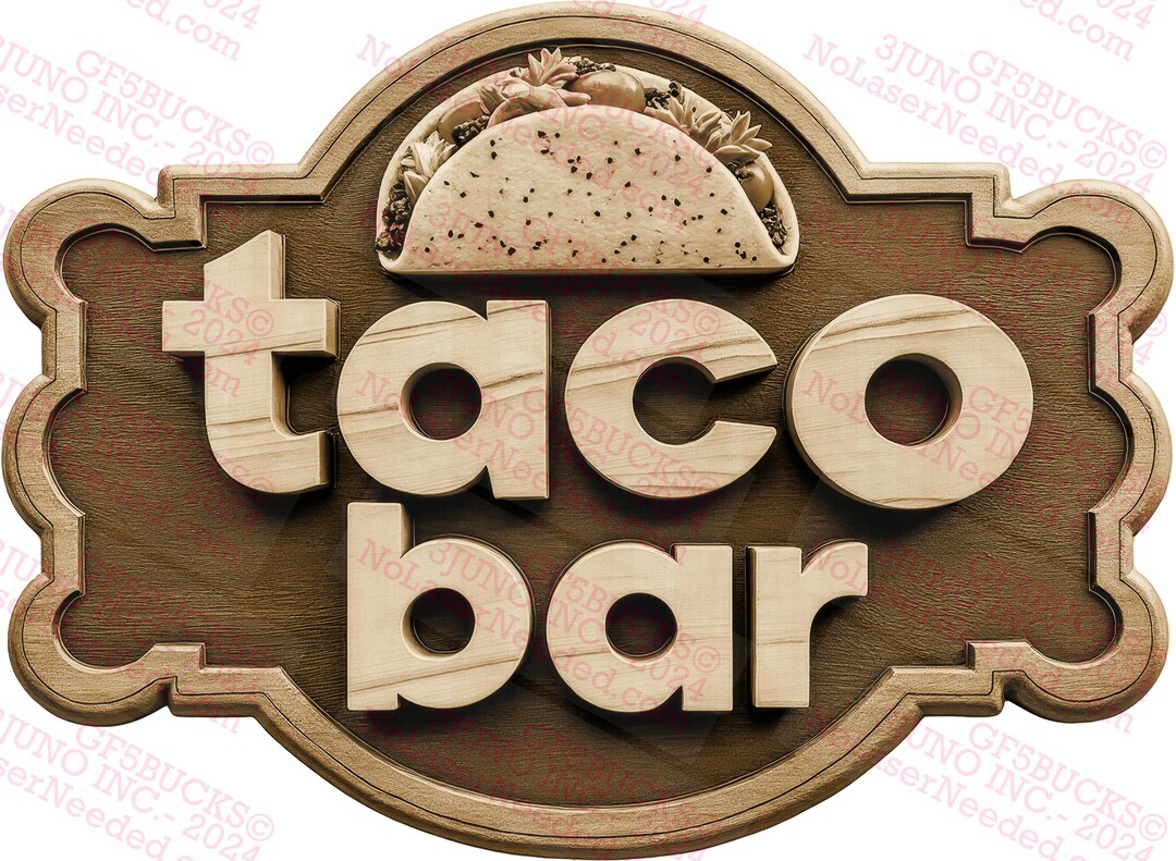 Rustic Taco Logo 3D Illusion Taco Bar Sign, Rustic Kitchen Decor, Mexican Food Wall Art ...