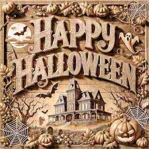 Retro Halloween-bord - laserverbranding, png | 3D-illusie | Graveren | Gereed voor laser | Digitaal ontwerpbestand | 14 x 14"