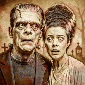 3D Illusion Monster Paar PNG - Halloween Friedhof Humor - Laser Gravur Design - 14x14 - GF5Bucks®