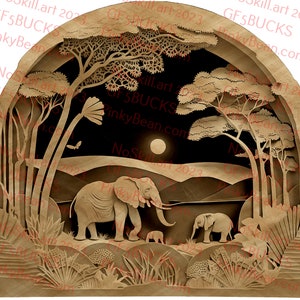 Laser Brennen PNG | 3D Illusion | Gravur | Laserbereit | Digitale Designdatei | Elefant | Diorama-Look