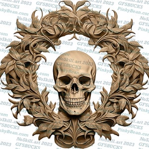 3D Illusion | Laser Burn PNG Digital File | Perfect for Engraving | Laser Ready Design | Instant Download | Halloween | Skeleton Wreath II