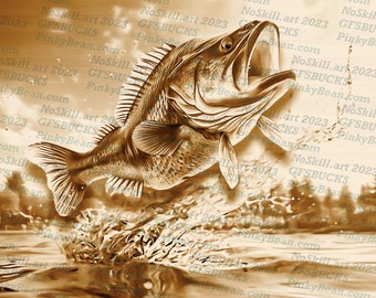 3D Illusion | Laser Burn PNG Digital File | Perfect for Engraving | Laser Design | Instant Download | Largemouth Bass | Smallmouth Bass | PB
