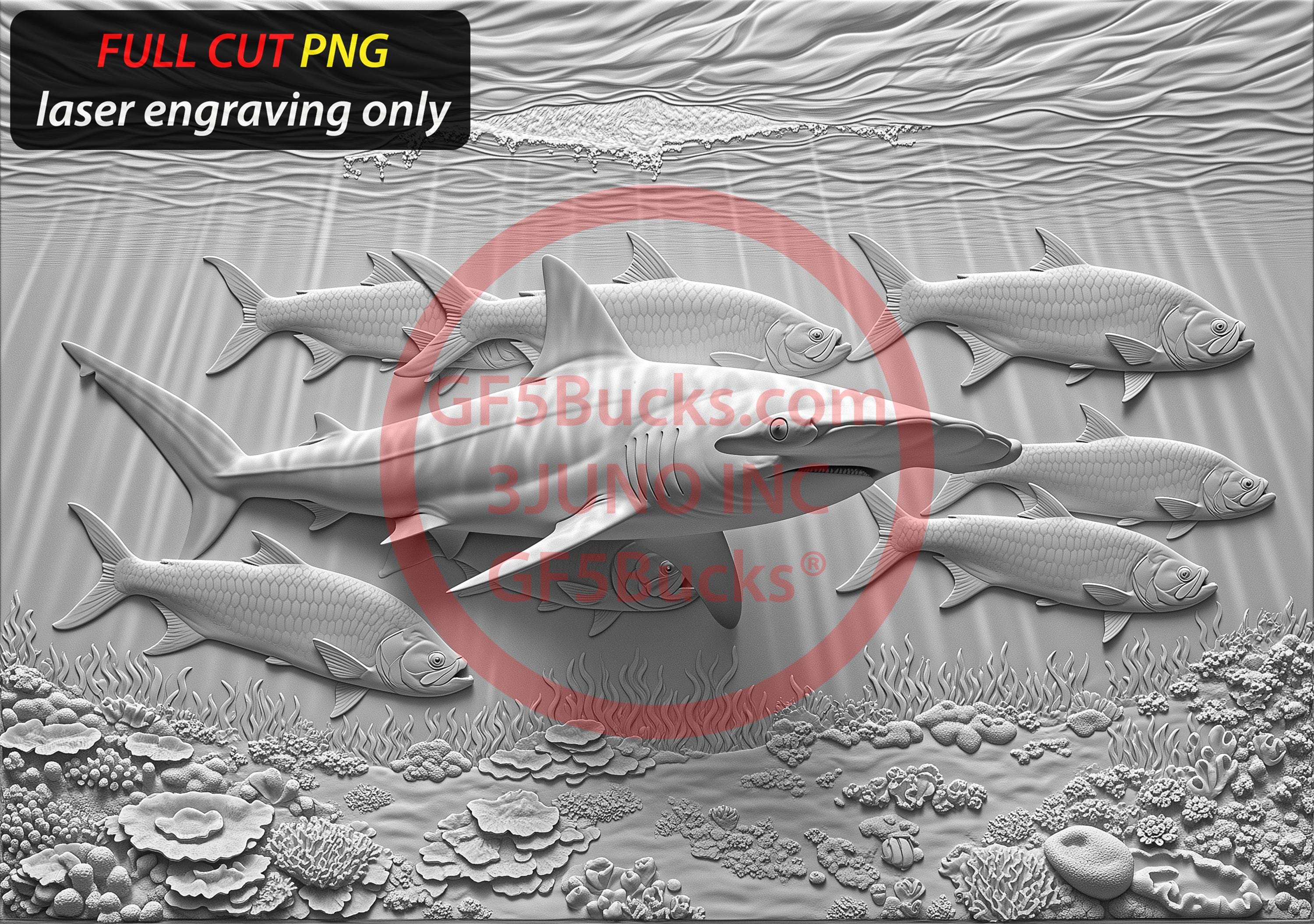 3D Illusion Hammerhead Shark Art for Laser Engraving | PNG Digital File ...