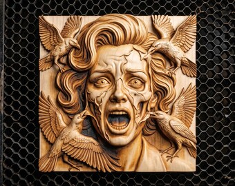 DarkGraven™ 3D Illusion Art Chilling Raven Attack Portrait PNG - 13.9x14.0 Inches GF5Bucks®